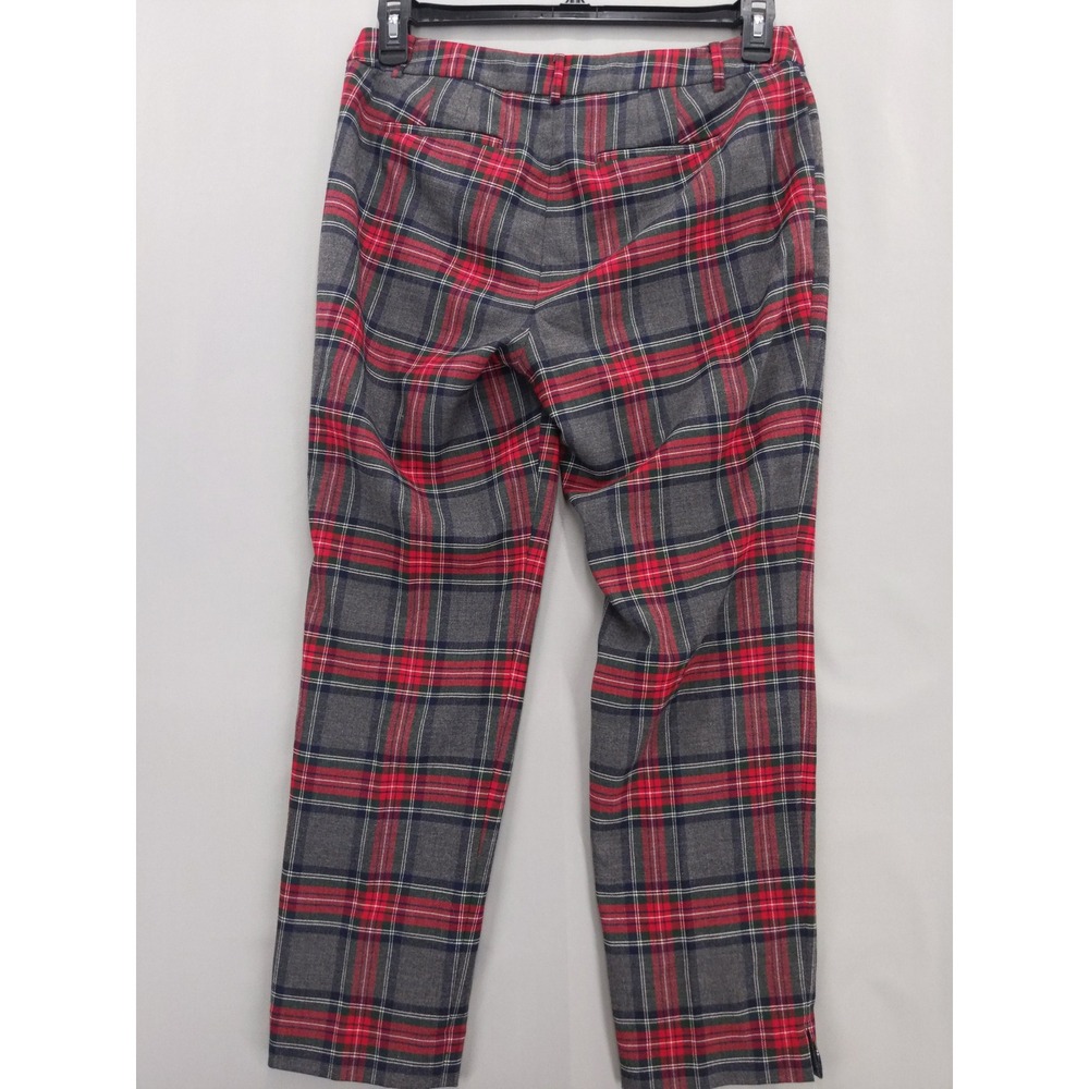 Talbots Plaid‎ Trousers Women 6P Grey Red Wool Blend Straight Leg Lined Pants - Picture 5 of 9